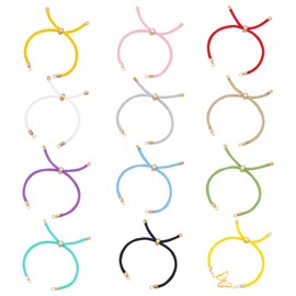 GOMAKERER Pack of 12 Adjustable Sliding Bracelets in 12 Colours, Polyester Twist Bracelet, Adjustable Bracelet Cord, Bracelet Making Cord for DIY Jewellery Making