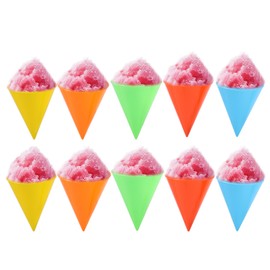 Lyreh 10pcs Reusable Snow Cone Cups, 4.1x3.1 Inch Plastic Shaved Ice Cups for Nostalgia & Cuisinart Snow Cone Machines (Yellow, Red, Blue, Orange, Green)