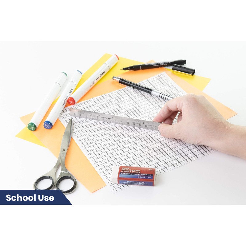 Pacific Arc 6 Inch Stainless Steel Ruler with Inch/Metric Conversion