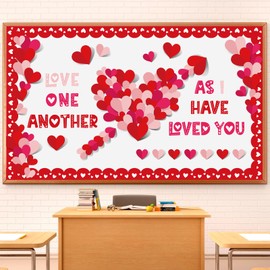 Epakh 134 Pcs Valentine's Day 3D Bulletin Board Valentines 3D Love Heart Classroom Decoration Valentine's Red Pink Cutouts Cute Wall Window Paper Cutouts for School Birthday Wedding Party Decor