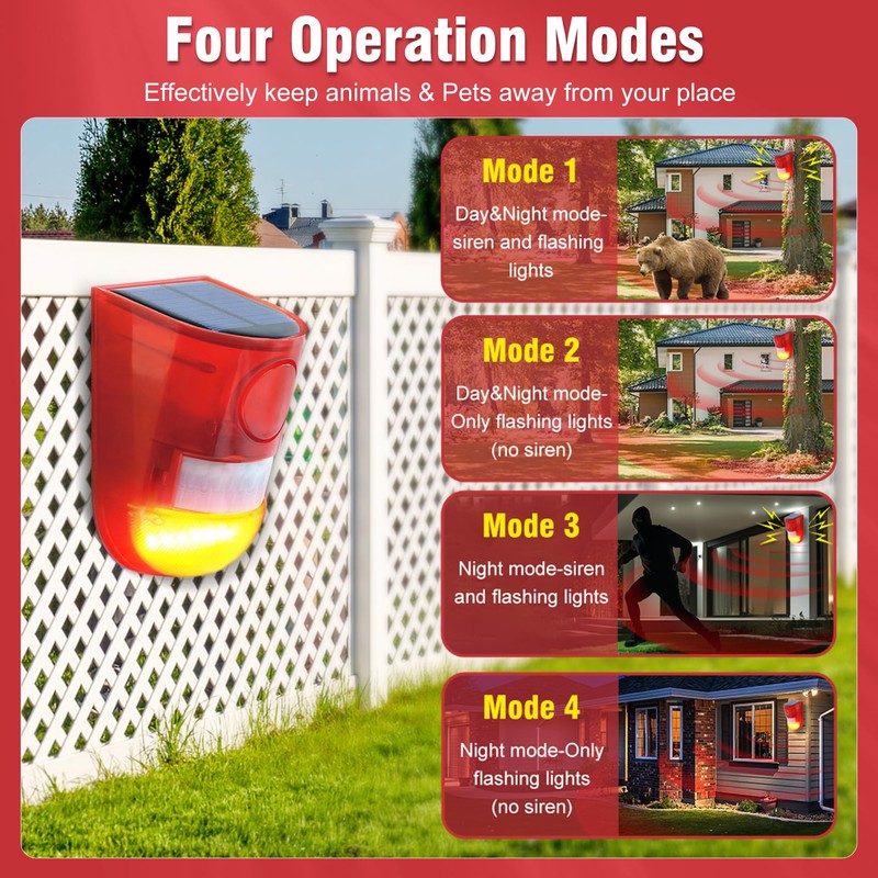 ChunHee Solar Outdoor Motion Sensor Alarm 4 Working Mode Motion