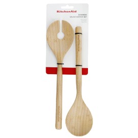KitchenAid Salad Serving Set (2 Piece Set), Bamboo, Length: 30 cm, Wooden Spoon & Fork, KQG607OHBBE, DX325