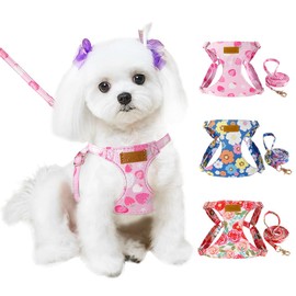 Lukovee Puppy Harness and Leash Set, No Pull Lightweight Pet Harness Vest for Puppy Small and Medium Size Dog, Adjustable Soft Suede Dog Leash Set (Pink Strawberry, XS)