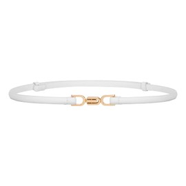 JASGOOD Women's Skinny Leather Belt with Gold Buckle Ladies Adjustable Thin Waist Belt for Dresses,White