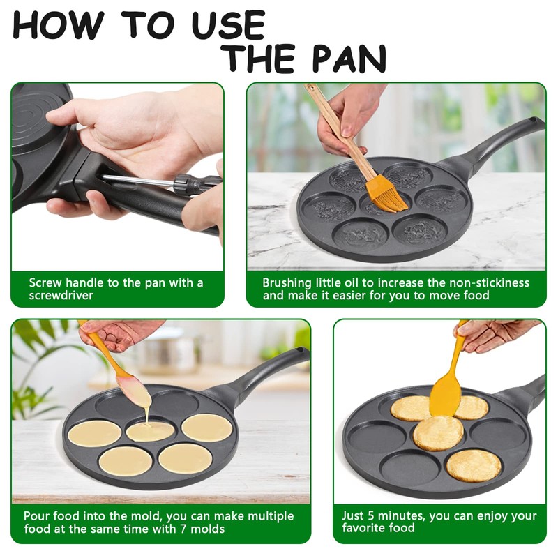 KRETAELY Nonstick Pancake Pan Pancake Griddle with 7-Mold Design Mini