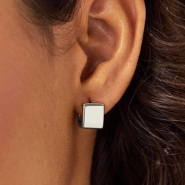 MUMREUES Silver Earrings for Women Trendy 14K White Gold Plated Small Chunky Huggie Hoop Earrings Dainty Minimalist Simple Jewelry Gifts for Her