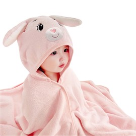 Asnewkit Hooded Baby Towel, Baby Bath Towels with Hood,Unique Animal Design Baby Towel with Hood Soft Absorbent Baby Bath Towels, for Newborn Baby Boy and Girl (L-Pink Bunny)