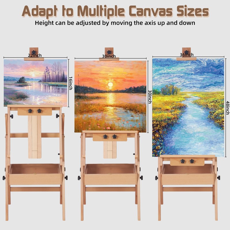 YOKUGO Beech Wood H-Frame Easel for Painting with Tray &