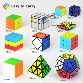 Vdealen 12 Pack Speed Cube Set Puzzle Cube Pack, 2x2 3x3 4x4 Pyramid Dodecahedron Mirror Skewb Snake Ivy Infinity Sandwich Fidget Spinner Magic Cube, Smooth Cube Bundle Toys Gift for Kids & Adults