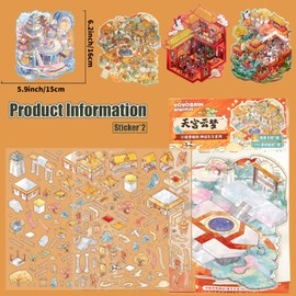 4 Sets DIY 3D House Scene Stickers Make Your Own Miniature Vintage Architecture Oriental Mythology Sticker Scenes for Adults Relief Stress Pass The Time