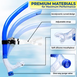 Linh Dinh Swim Snorkel with One-Way Purge Valve, Swimming Training Accessories for Lap Swimming Adult/Kid/Youth, Comfortable Center Mount Swimming Snorkel, Training Gear for Pool and Open Water -Blue