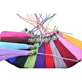 16 Colors Choice -10pcs 3.6''(9.0cm) Soft Silk Tassels for Jewelry with Hollowed Anti-Silver Cap (Mixed)