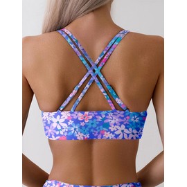 Tainehs Women's Push Up V Neck Bikini Tops Criss Cross Back Padded Bathing Suit Top Only