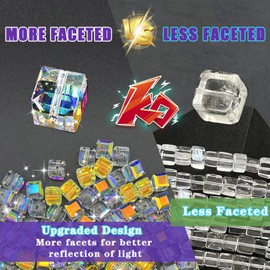 YINGLUBEN 95PCS Crystal Glass Cube Beads for Jewelry Making, Crystal AB Color 8mm Round Faceted Square Sparkling Glass Beads Bulk for Craft Necklace Bracelet Earring(ClearAB)