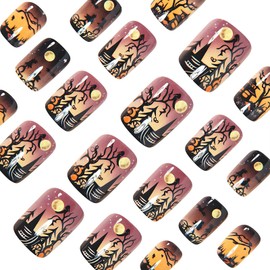 Halloween Press On Nails Short Square Fake Nails Acrylic Nails Press Ons Halloween False Nails With Bat Terror Designs Full Cover Glue On Nail Artificial Stick On Nail For Women Girl 24Pcs
