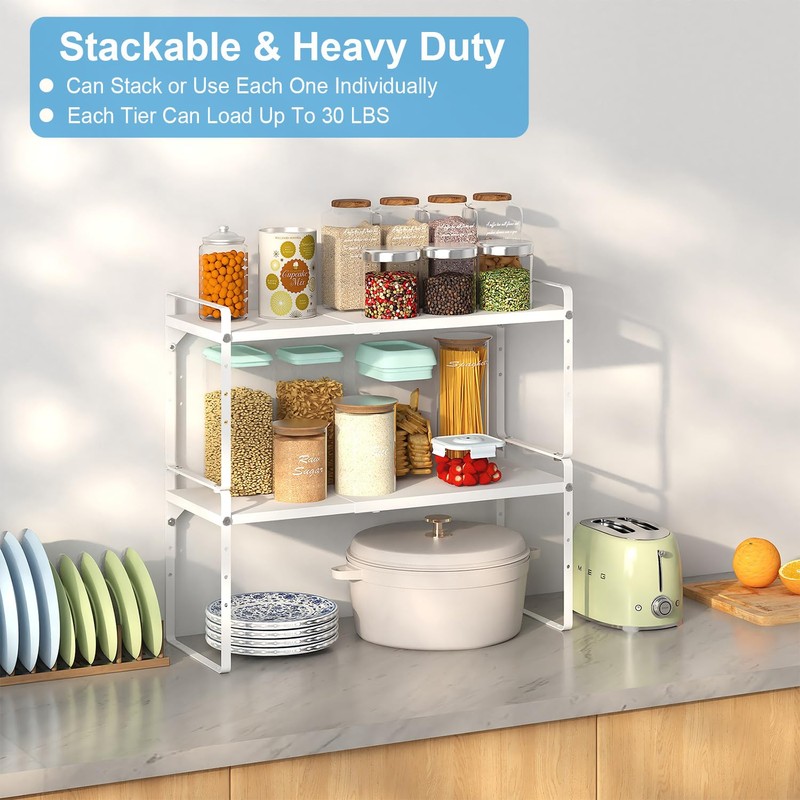 15.5 to 25.5 Inch Kitchen Cabinet Shelf Organizers, Adjustable Kitchen