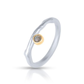 9K Solid Gold and 925 Sterling Silver Ring with Labradorite - Two Tone Hammered Rings for Women, Gold and Silver Ring Jewelry, Size 7