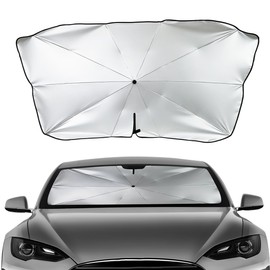 Parasol para Auto Plegable 140x80cm con Mango Bendable, Cubre Sol para Auto con 10 Varillas de Acero y Protección UV99%, Sombrilla Universal para Sedán, SUV y Camioneta