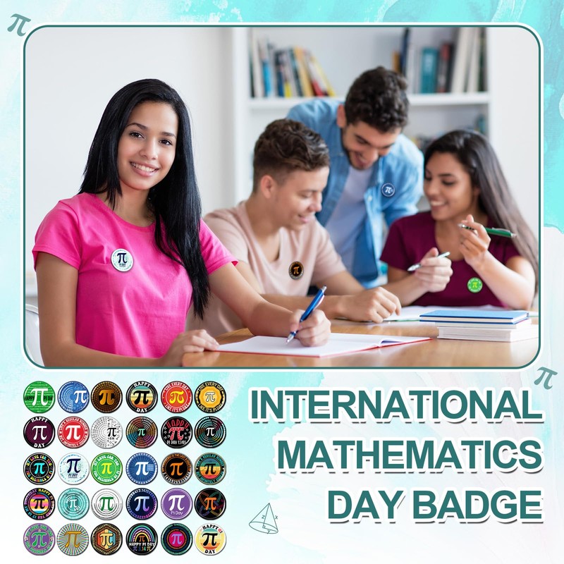 Kigeli 120 Pcs Pi Day Pins Math π Round Badge