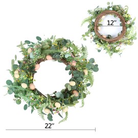 WINDUDU 22" Spring Wreath Decorations for The Home Spring Eucalyptus Grapevine Wreath Decor for Front Door Farmhouse Wall Outdoor Party Decoration