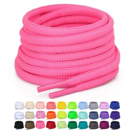 "Puzeam 2 Pairs Oval Athletic Shoelaces 15 Colors 1/4"" Half Round Shoe Laces for Sneakers - Hot Pink 140"