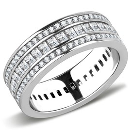 YourJewelleryBox Ladies Silver Band Ring Silver Full Eternity Emerald Cut Stainless Steel TK3435 N