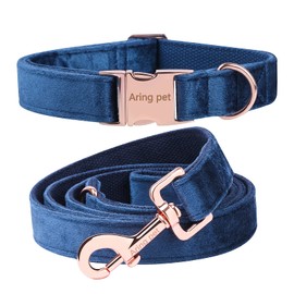 ARING PET Dog Collar and Lead Set, Blue Velvet Dog Collar and Leash with Metal Buckle, Comfortable and Adjustable Pet Collar Set for Boys&Girls Dogs, X-Small