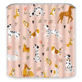 LI-LOVE Bathroom Shower Curtain with 12 Hooks Decorative Dogs Pattern Waterproof Polyester Fabric Weighted Bottom Washable 72x72 Inches