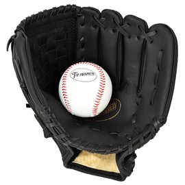 Top Prospects Premium Leather Baseball Glove with one Free Baseball - Ideal for Youth and Softball - Baseball Mitts (Black, 10.5INCH)