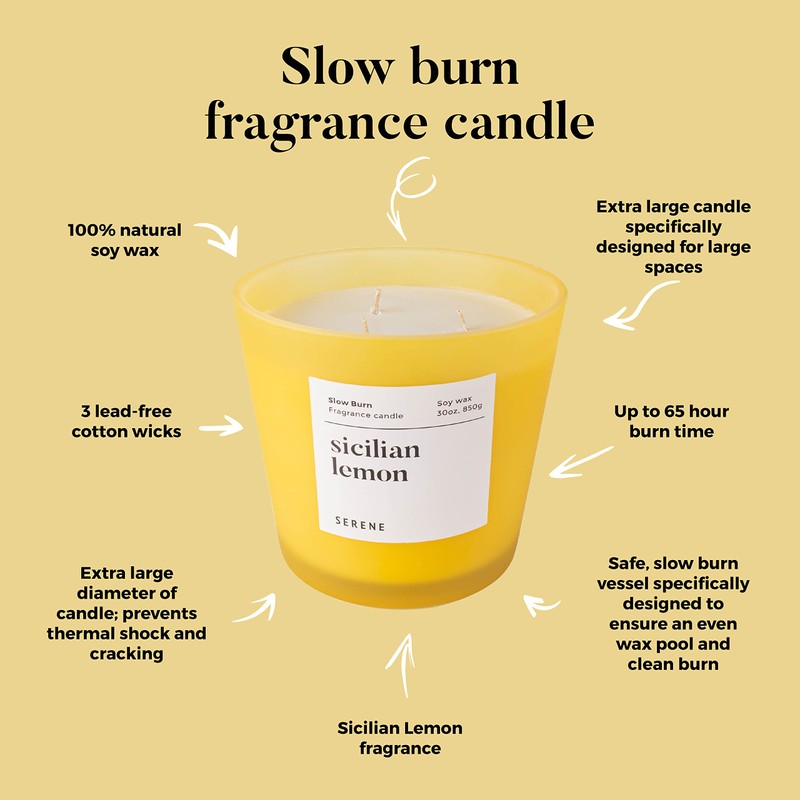 Hidden Label Large Scented Candle, Sicilian Lemon, 30oz 3 Wick