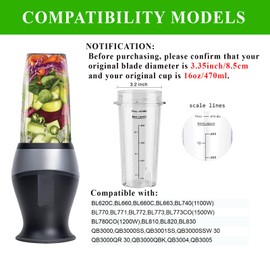 470ml Flip Top Cup for Ninja 700W Slim Blender QB3001UKS BL770 BL660 BL810 Replacement Parts for Nutri Ninja 1100W Series Mixer (Pack of 2)