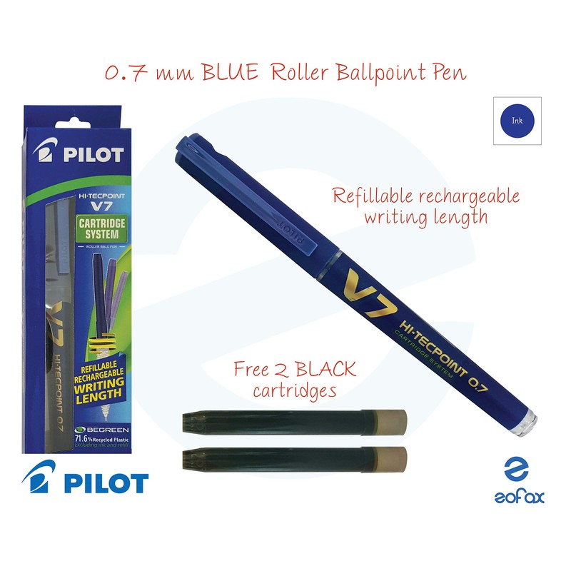 PILOT 842 B V7 Hi-Tecpoint BLACK BLUE Rollerball Pen 0.7mm