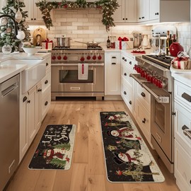 Artoid Mode Black Let It Snow Snowman Cardinal Bird Christmas Kitchen Mats Set of 2, Winter Home Decor Low-Profile Kitchen Rugs for Floor - 17x29 and 17x47 Inch