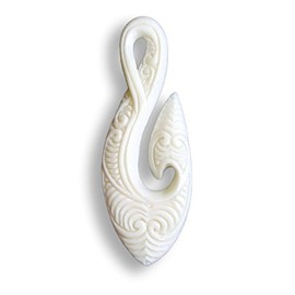 Island Piercings Handmade Shark Matau Pendant in Maori Design with Ribbon PB152, bones, No Gemstone