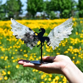 JIC Gem Ghost Crystal Carved Wings of Unicorn Healing Crystal Slices Wings Gemstone Ornament with Stand Home Decor Meditation Therapy Gifts Collection (1pair)