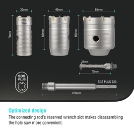 BINOTA 4PCS Concrete Hole Saw Kit, Rotary Hammer Core Bit Hole Saw, with SDS Plus and SDS MAX Shank, for Concrete Cement Brick Wall Stone Masonry, Core bit Set 30 40 60 mm