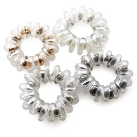 JewelVOX Hair Rubber for Adults, Fashionable, Spring Rubber, Clear, Set of 4, 4 Colors