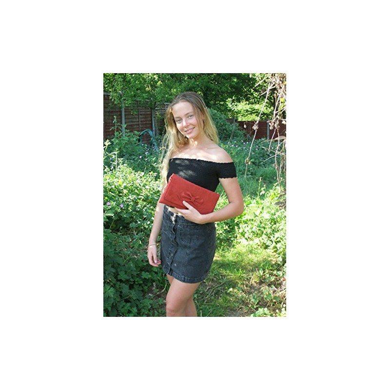 LONI Gorgeous Faux Suede Clutch Shoulder Bow Bag