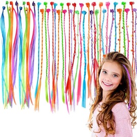 LUFFLOK 42 PCS Coloured Hair Extensions with Hair Clips, Hair Braiding Kit for Girls and Children, Hair Styling Accessories Set, Teenage Girls Hair Braids Extensions for Party and Performance (42 Pcs)