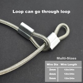 Floyutin 10 Pcs 2mm Wire 24 inch Vinyl Coated Stainless Steel Cable with Loops Short Wire Rope Lanyard Lock Security Chain Link for Outdoor Gates, Clear (2mm x 24inch)