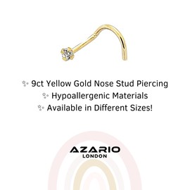 Monster Piercing | 9 ct gold real gold | nose stud | crystal stone | bar thickness: 20g (0.8 mm) | bar length: 7 mm | stone size: 1.5 mm to 2.5 mm | hypoallergenic, Yellow gold, cubic zirconia, Zircon