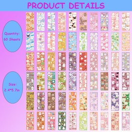 60 Sheets Cute Korean Stickers, Colorful Kpop Stickers for Photocards Ribbon Rabbit Cat Pet Kpop Photocard Deco Stickers for Photocard Binder Album (Pet60)