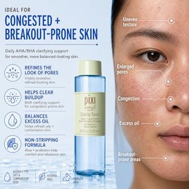 Pixi Beauty Clarity Tonic | Salicylic Acid BHA & Glycolic AHA Face Toner | Clearer & Healthier Complexion, Pore Minimizing Treatment with Probiotics & Aloe (250 ml / 8.5 fl oz)