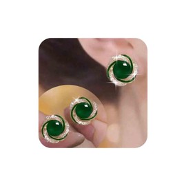 Aneneiceera Vintage Round Green Gemstone Stud Earrings Round Green Earrings Swirl Crystal Earrings Cz Green Rhinestone Post Earrings Geometric Gem Earrings Jewelry for Women (Green)
