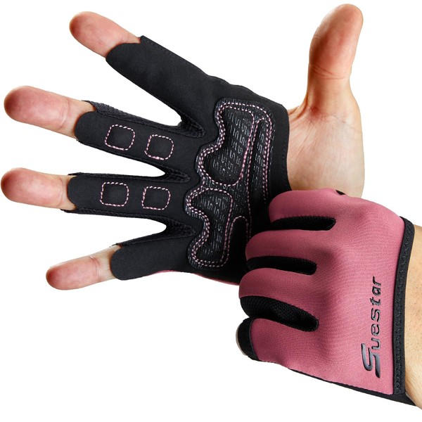 SueStar Partial Weight Lifting Gloves, 3/4 Finger Workout Gloves for