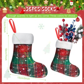 Medias Navideñas con Puños de Felpa Medias Colgantes a Cuadros de Búfalo Mini Calcetines Navideños Medias de Decoración Soportes para Dulces de Medias Soportes para Vajilla (Copo de Nieve, 36)