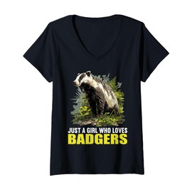 Womens Just a Girl who Loves Badgers Badger V-Neck T-Shirt