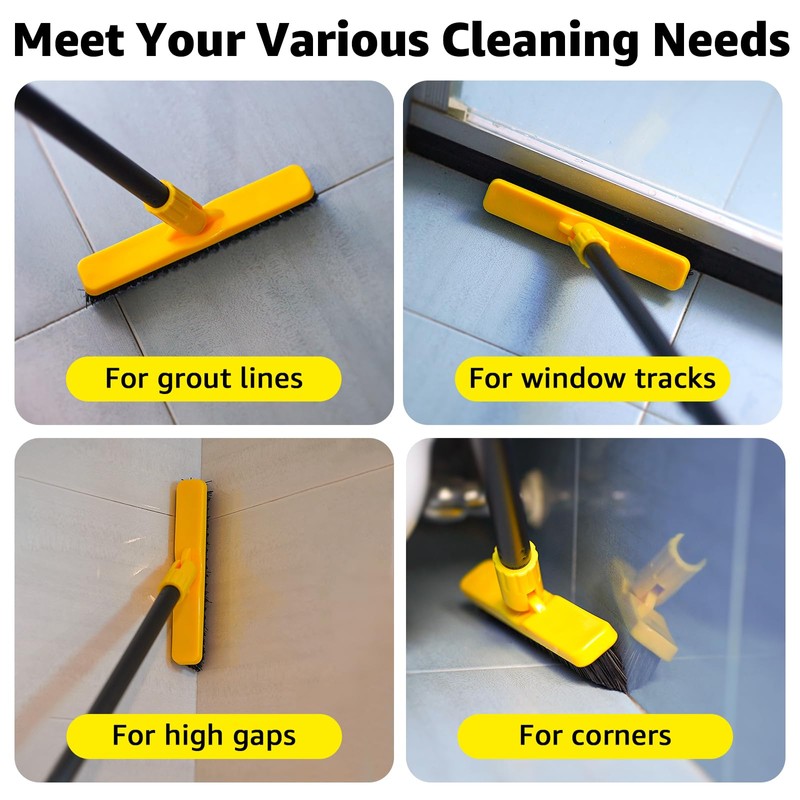 Grout Brush with Long Adjustable Handle - Telescopic, Rotation Tile