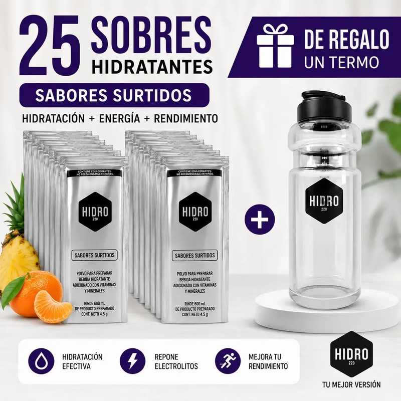 Bebida Hidratante Polvo Hidro 220 Paq 25 Sobres600ml Surtido
