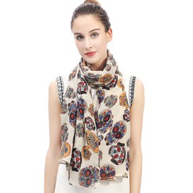 Lina & Lily Day of the Dead Sugar Skull Print Large Scarf Shawl Lightweight (Beige)(Size: 180 X 90 cm)